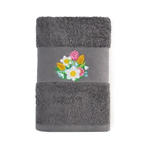 Set 2 Prosoape baie Brodate Alb/Gri cu broderie color, Model Floral2, bumbac 100% - Img 2
