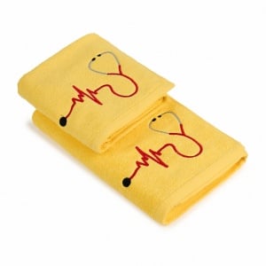 Set 2 Prosoape baie Brodate Color cu broderie color, Model Stetoscop, bumbac 100%