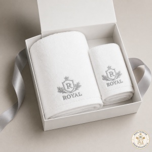 Set 2 prosoape de baie brodate Royal, alb, 680 g/m², 100% bumbac, 50×90 și 70×140 cm - Img 4