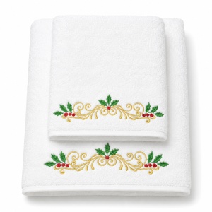 Set cadou de Crăciun cu 2 prosoape brodate color, alb, 680 g/m², 100% bumbac – model Crăciun 2