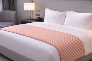 Cuvertură Pled tip Spic Alb cu Portocaliu – 240 × 240 cm, 100% bumbac, 300 g/mp