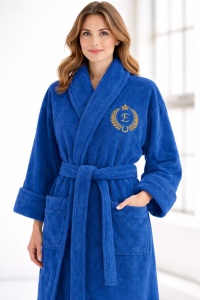 Halat de baie BRODAT PREMIUM din bumbac 100%, fir zero twist, 360 g/mp – moale, ușor și absorbant Bleumarin