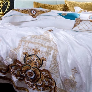 Lenjerie Luxury „Exquisite Gold Royal” brodată – Bumbac 100% TC 400 - Img 8