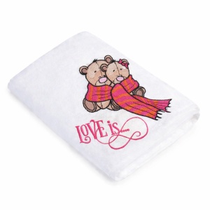 Prosop baie Brodat ursuleti love, bumbac 100%, alb, 70x140cm - 680gr/mp