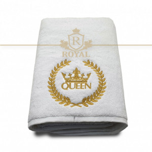 Prosop baie Broderie Queen, bumbac 100%, alb, 70x140cm - 680gr/mp