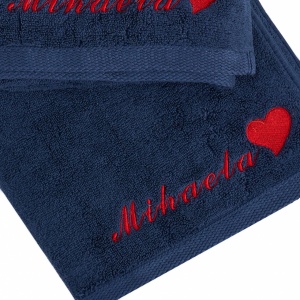 Set 2 Prosoape baie Brodate Alb/Colorat cu broderie color Model Inima, Nume, bumbac 100% - Img 3