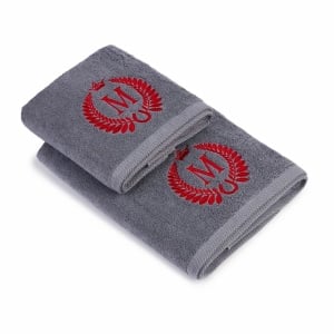 Set 2 Prosoape baie Brodate Alb/Colorat cu broderie color, Model Initiala 1, bumbac 100%