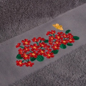 Set 2 Prosoape baie Brodate Alb/Gri cu broderie color, Model Floral1, bumbac 100% - Img 3