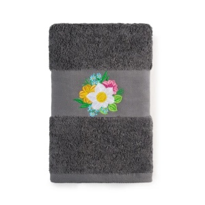 Set 2 Prosoape baie Brodate Alb/Gri cu broderie color, Model Floral3, bumbac 100% - Img 5