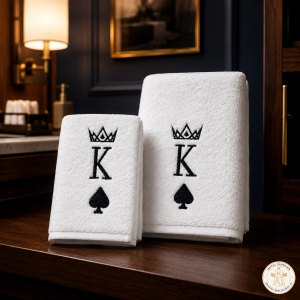 Set cadou pentru el – 2 prosoape de baie brodate King, alb, 680 g/m², 100% bumbac - Img 3