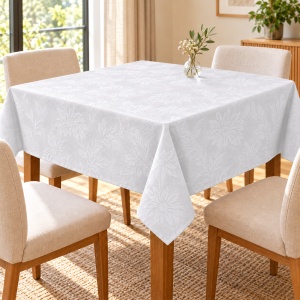Față de masă Damasc Floral, Alba 150 × 150 cm, 210 g/m² - Img 2