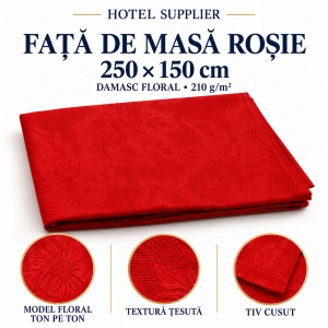 Față de masă Damasc Floral, roșie, 250 × 150 cm, 210 g/m² - Img 3