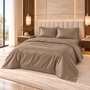 Lenjerie de Pat Satin – Hotel Supplier – 100% Bumbac Premium Satinat – 300 TC Nude Brown