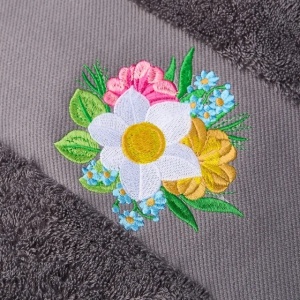 Set 2 Prosoape baie Brodate Alb/Gri cu broderie color, Model Floral3, bumbac 100% - Img 2