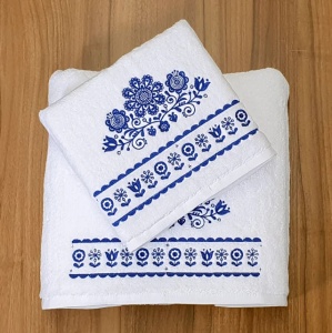 Set 2 Prosoape baie Brodate, Model Thailanda, Prosoape HOTEL, bumbac 100%, alb, 70x140cm+50x90cm-680gr/mp - Img 2