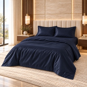 Lenjerie de Pat Satin – Hotel Supplier – 100% Bumbac Premium Satinat – 300 TC Navy Blue