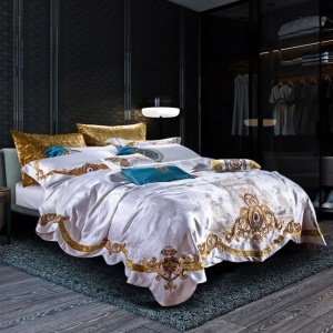Lenjerie Luxury „Exquisite Gold Royal” brodată – Bumbac 100% TC 400 - Img 3