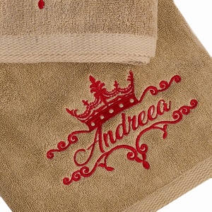 Prosop baie Brodate Alb/Colorat cu broderie color, Model regina , bumbac 100% - Img 3