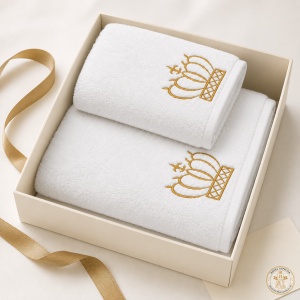 Set 2 Prosoape Baie Brodate – Bumbac 100% (680–700 g/m²), Broderie Aurie sau Argintie - Img 3