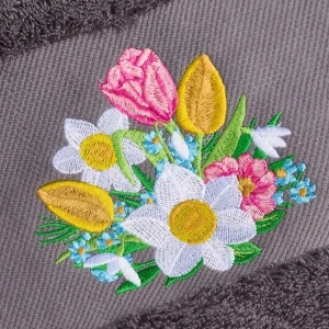 Set 2 Prosoape baie Brodate Alb/Gri cu broderie color, Model Floral2, bumbac 100% - Img 3