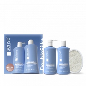 Set Cadou cu Lufa, DoubleSilk+, Magnolie albă & Cașmir, Săpun lichid gel 330ml & Gel de dus 330ml – SENSE - Img 3