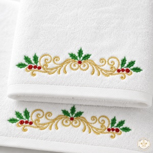 Set cadou de Crăciun cu 2 prosoape brodate color, alb, 680 g/m², 100% bumbac – model Crăciun 2 - Img 2