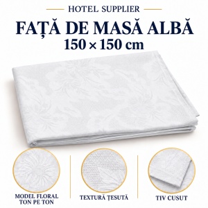 Față de masă Damasc Floral, Alba 150 × 150 cm, 210 g/m²