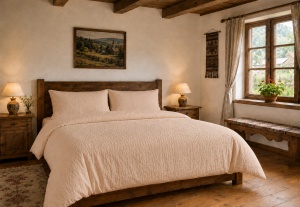 Lenjerie de pat hotel Crepon Crem, 100% bumbac, 125 g/m², fără călcare – Single, Dublă sau King Size