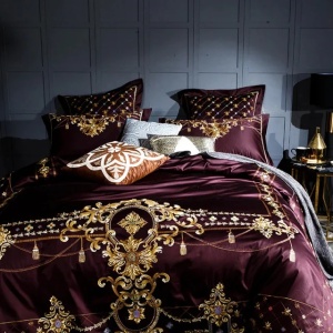 Lenjerie Luxury „Exquisite Gold Royal” brodată – Bumbac 100% TC 400 - Img 2