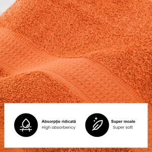 Prosop 100% bumbac 500 g/mp, premium, 70x140cm -Portocaliu - Img 2