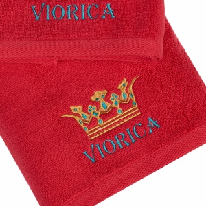 Prosop baie Brodate Alb/Colorat cu broderie color, Model Regina Nume bumbac 100% - Img 3