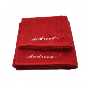 Set 2 Prosoape baie Brodate Alb/Colorat cu broderie color Model Inima, Nume, bumbac 100% - Img 2