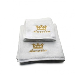 Set 2 Prosoape baie Brodate Alb/Colorat cu broderie color, Nume, bumbac 100% - Img 2