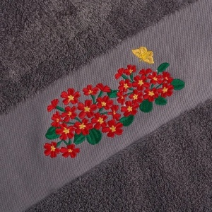 Set 2 Prosoape baie Brodate Alb/Gri cu broderie color, Model Floral1, bumbac 100% - Img 4