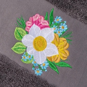 Set 2 Prosoape baie Brodate Alb/Gri cu broderie color, Model Floral3, bumbac 100% - Img 6