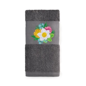 Set 2 Prosoape baie Brodate Alb/Gri cu broderie color, Model Floral4, bumbac 100% - Img 5