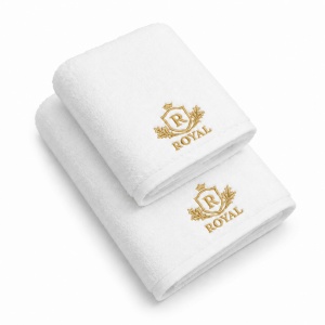 Set 2 prosoape de baie brodate Royal, alb, 680 g/m², 100% bumbac, 50×90 și 70×140 cm - Img 2