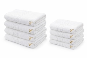 Set 48 prosoape cu inițială brodată GRATUITĂ - 550 g/m² – Alb Optic- (24buc×50×90 cm + 24buc×70×140 cm)