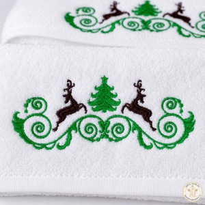 Set cadou de Crăciun cu 2 prosoape brodate, alb, 680 g/m², 100% bumbac, 50×90 și 70×140 cm - Img 5