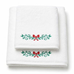 Set cadou de Crăciun cu 2 prosoape brodate color, alb, 680 g/m², 100% bumbac – model Crăciun 4