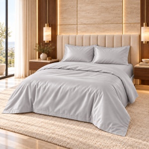Lenjerie de Pat Satin – Hotel Supplier – 100% Bumbac Premium Satinat – 300 TC Gri deschis
