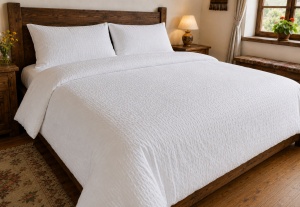 Set 10 lenjerii duble din crepon alb 100% bumbac fără călcare pentru hotel și pensiune - Img 3