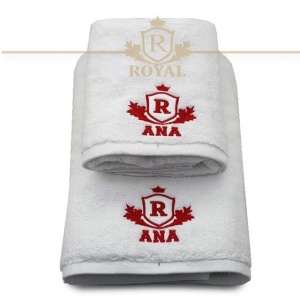 Set 2 Prosoape baie Brodate Alb/Colorat cu broderie color Model Royal, Nume, bumbac 100%