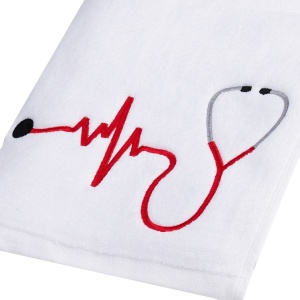Set 2 Prosoape baie Brodate Alb cu broderie color, Model Stetoscop, bumbac 100% - Img 3