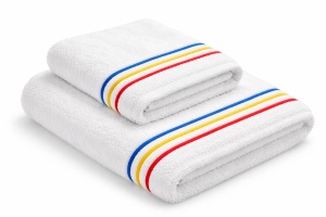 Set 2 Prosoape baie Brodate Alb cu broderie color, Model Tricolor, bumbac 100%