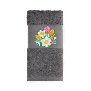 Set 2 Prosoape baie Brodate Alb/Gri cu broderie color, Model Floral2, bumbac 100% - Img 6