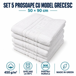 Set 5 prosoape albe HoReCa, 50 × 90 cm, 450g/mp cu model grecesc (2)