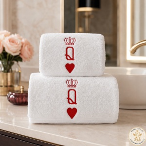 Set cadou pentru ea – 2 prosoape de baie brodate Queen, alb, 680 g/m², 100% bumbac - Img 3