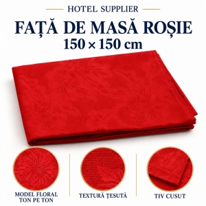 Față de masă Damasc Floral, roșie, 150 × 150 cm, 210 g/m² - Img 2