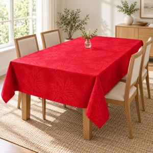 Față de masă Damasc Floral, roșie, 250 × 150 cm, 210 g/m²